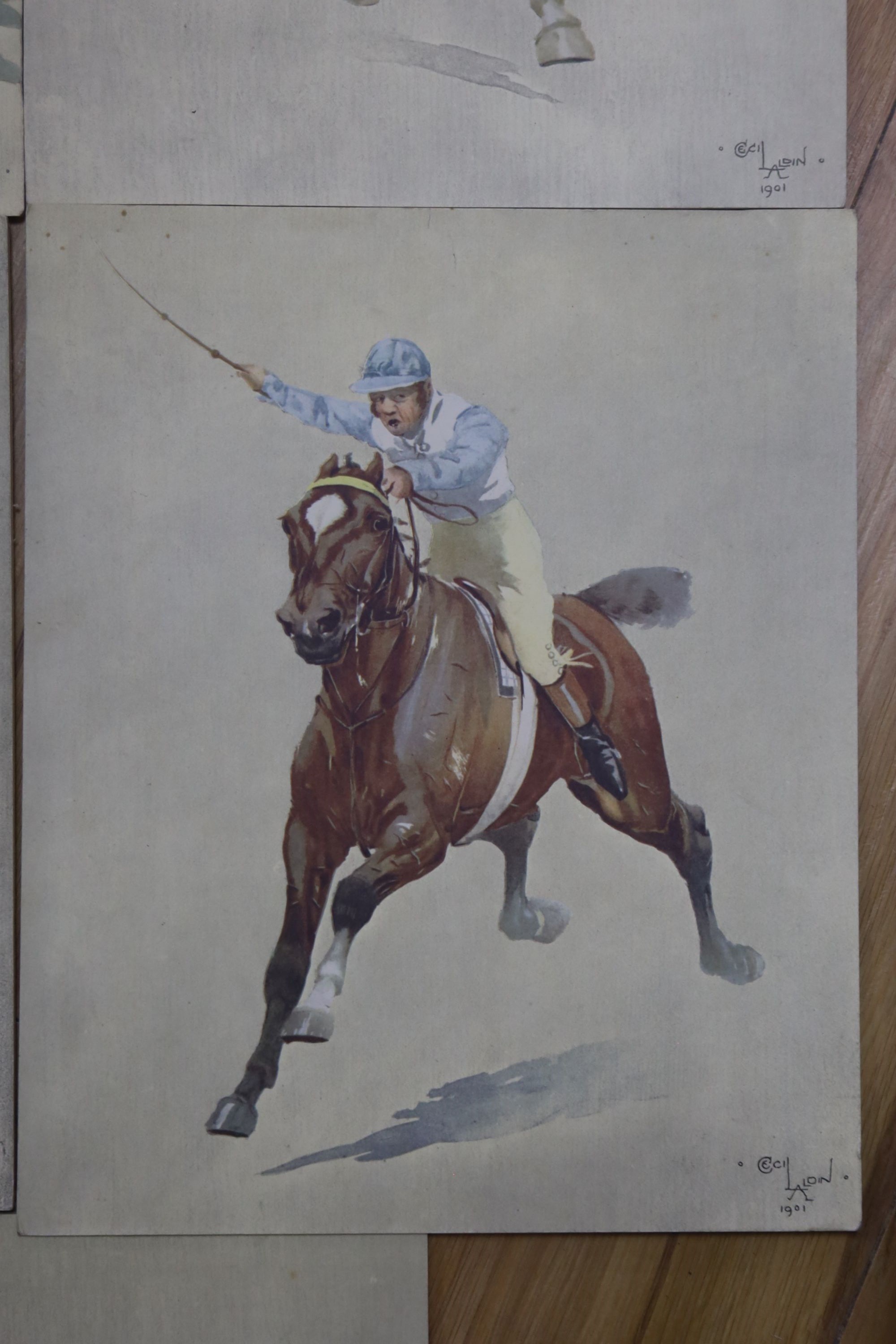 Five Cecil Aldin unframed equestrian prints.